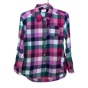 Jumping Beans Girls Size 4 Long-Sleeve Plaid Button-Down Shirt Casual Cotton Top